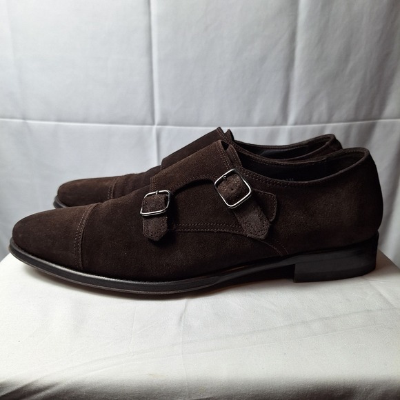 SUITSUPPLY Cap Toe Monk Strap Suede Dress Shoes Sz 7 Chocolate Brown Classic EUC - Picture 7 of 12